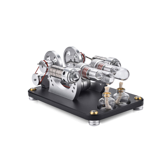 Dual Cylinder High-Temperature Stirling Engine Model for Science Projects & Educational Purposes