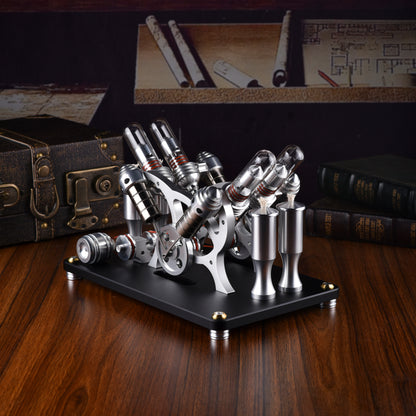 Stirling four-cylinder engine designed for science enthusiasts, educators and collectors