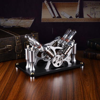 Stirling four-cylinder engine designed for science enthusiasts, educators and collectors
