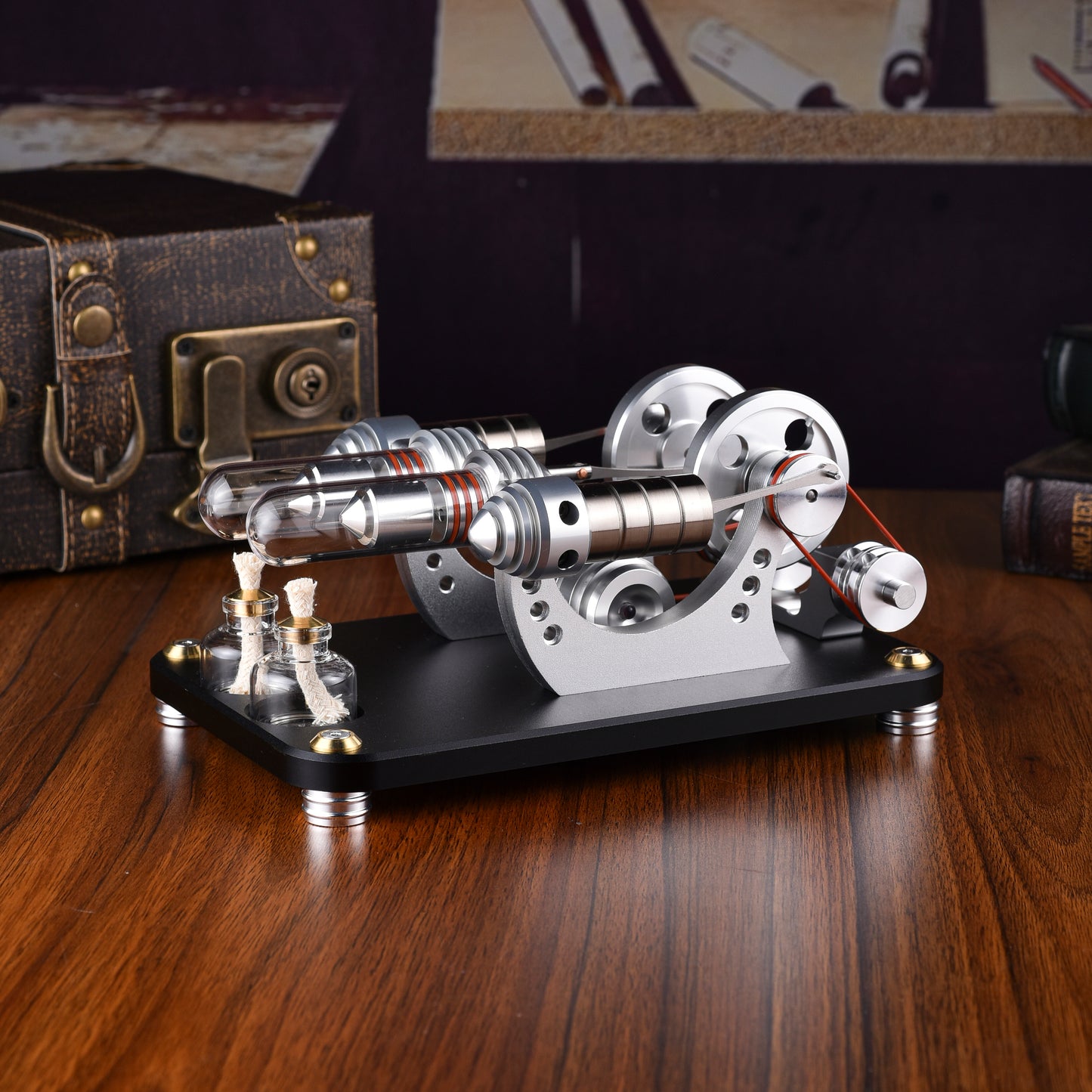 Dual Cylinder High-Temperature Stirling Engine Model for Science Projects & Educational Purposes